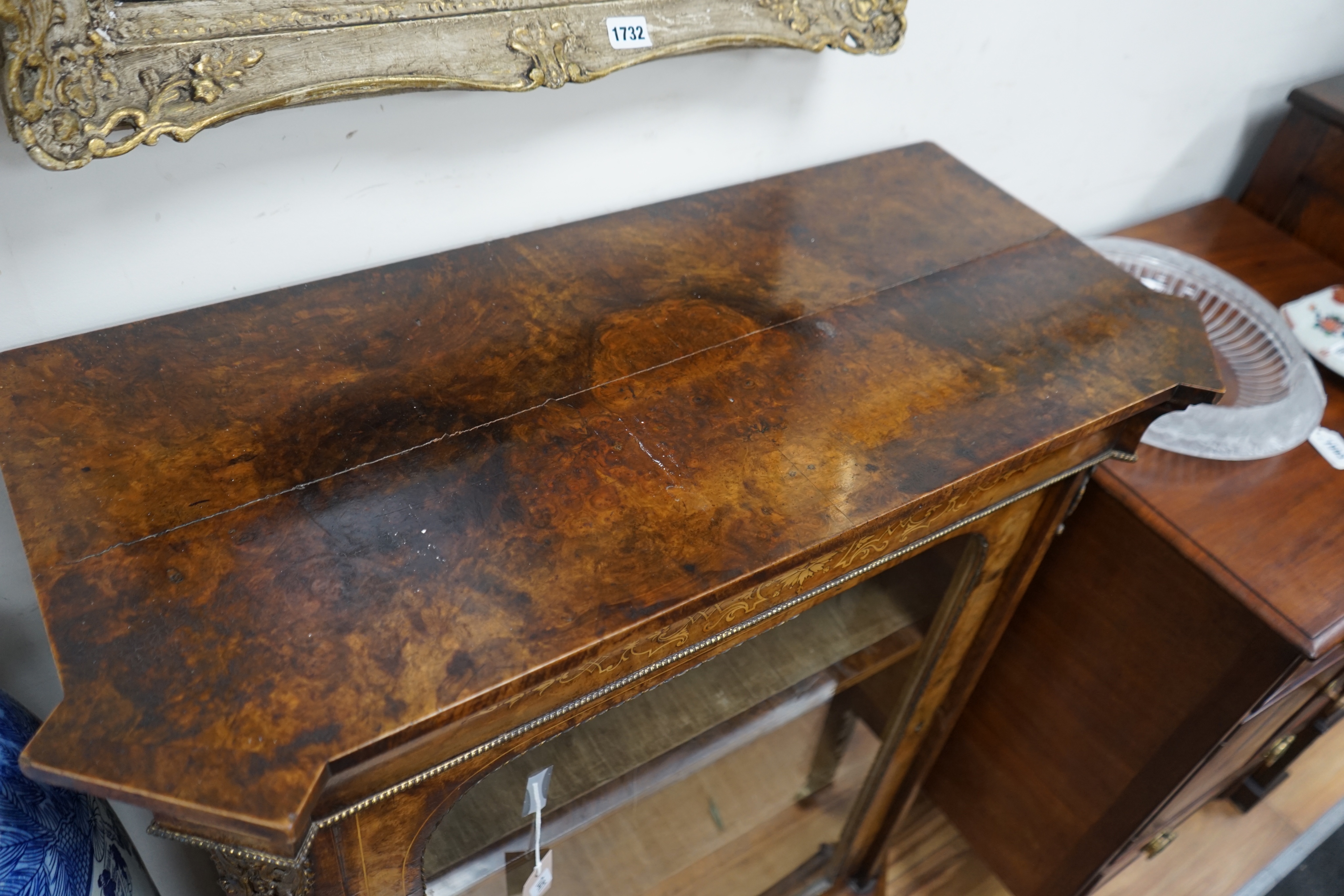 A Victorian marquetry inlaid gilt metal mounted walnut pier cabinet, width 88cm depth 40cm height 107cm